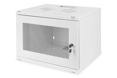 7U wandkast, SOHO, ongemonteerd 540x400x370 mm, geperforeerde frontdeur, lichtgrijs