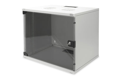 9U wandkast, SOHO, ongemonteerd 540x400x460 mm, volledig glazen voordeur, lichtgrijs