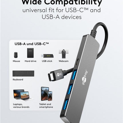 Slim 4-Port USB Hub, USB-C™ to USB-C™/USB-A, 5 Gbit/s