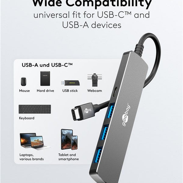 Slim 4-Poorts USB-Hub, USB-C™ naar USB-C™/USB-A, 5 Gbit/s