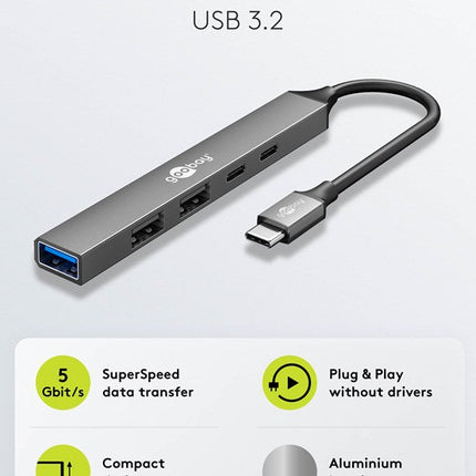 Slim 5-Port USB Hub, USB-C™ to USB-C™/USB-A, 5 Gbit/s