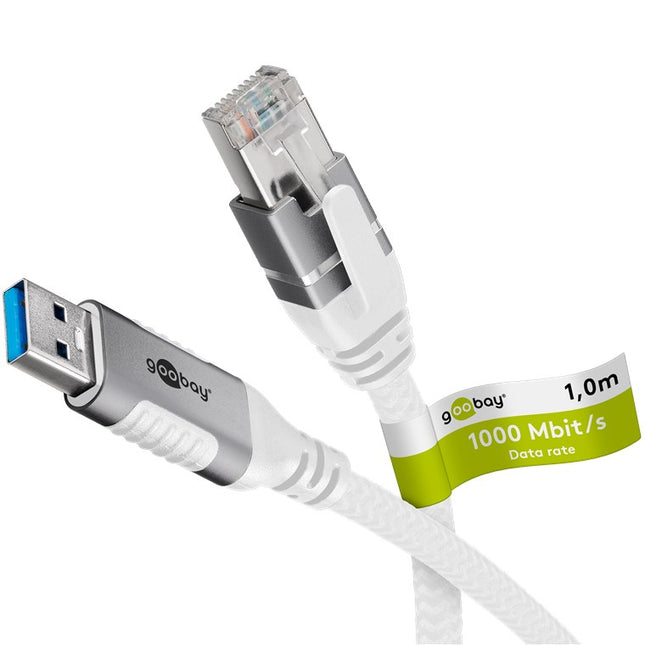 USB-A 3.0 to RJ45 Ethernet cable 1M - white