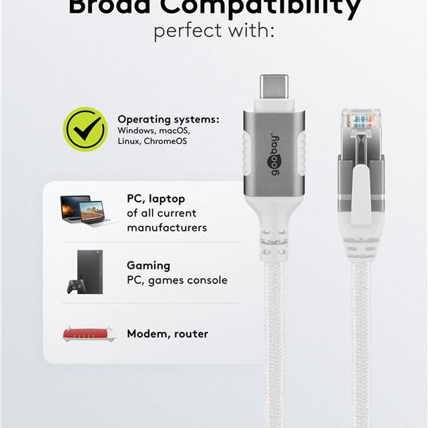 USB-C™ 3.1 to RJ45 Ethernet cable 1.5M white