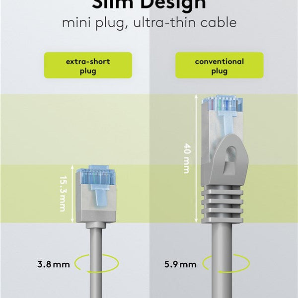 Ultra-flexible 7.5M CAT 6A patch cable, slim, U/FTP, gray
