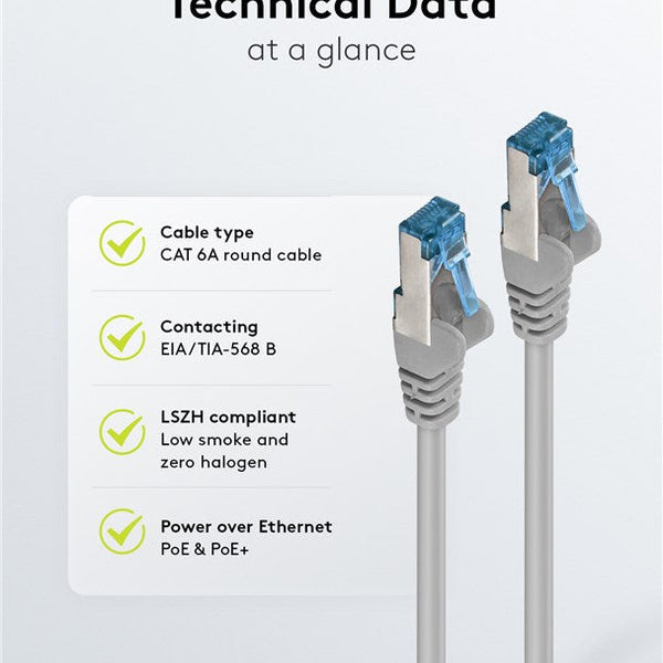 Cat6a S/FTP LSZH 7.5M Grey