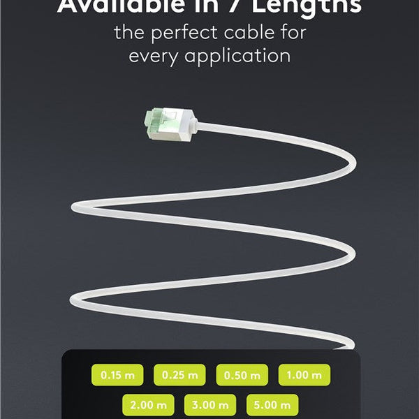 Ultra-flexible 0.50 M CAT 8.1 patch cable, slim, U/FTP, white