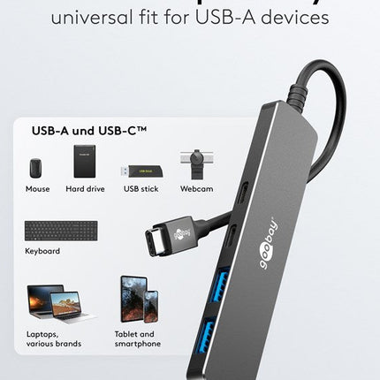 Slim 4-Poorts USB-Hub, USB-C™ naar USB-C™/USB-A, 5 Gbit/s