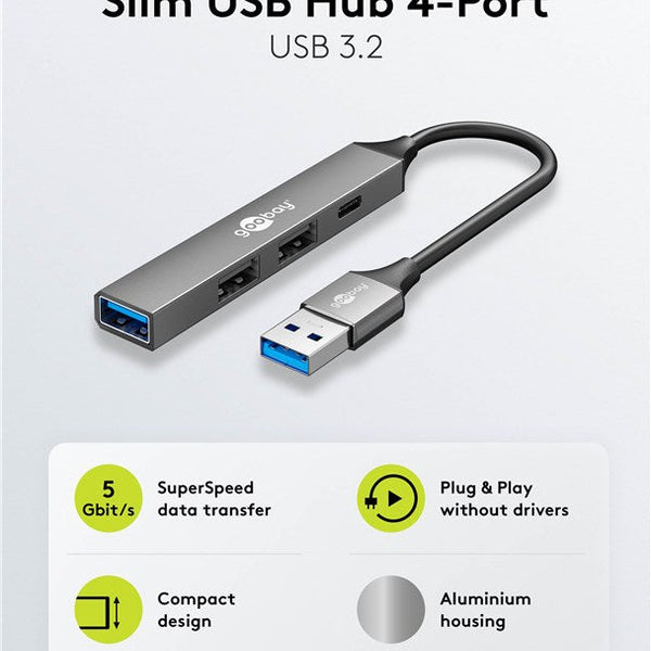 Slim 4-Poorts USB-Hub, USB-A naar USB-C™/USB-A, 5 Gbit/s