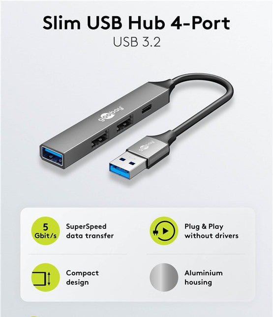 Slim 4-Poorts USB-Hub, USB-A naar USB-C™/USB-A, 5 Gbit/s