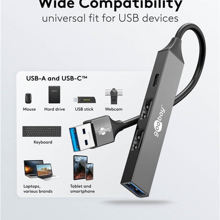 Slim 4-Port USB Hub, USB-A to USB-C™/USB-A, 5 Gbit/s