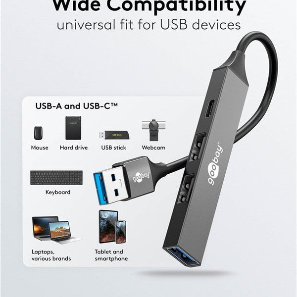 Slim 4-Poorts USB-Hub, USB-A naar USB-C™/USB-A, 5 Gbit/s