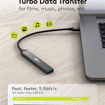 Slim 4-Port USB Hub, USB-A to USB-C™/USB-A, 5 Gbit/s