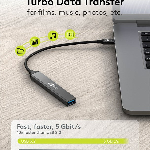 Slim 4-Poorts USB-Hub, USB-A naar USB-C™/USB-A, 5 Gbit/s