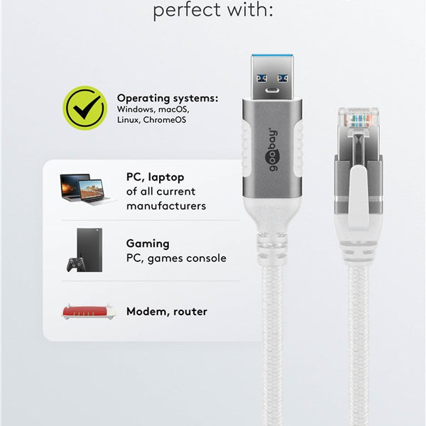 USB-A 3.0 to RJ45 Ethernet Cable 1.5M