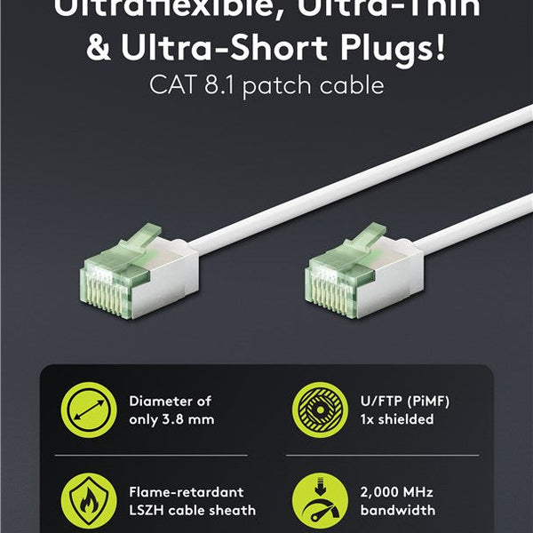 Ultra-flexible 0.50 M CAT 8.1 patch cable, slim, U/FTP, white