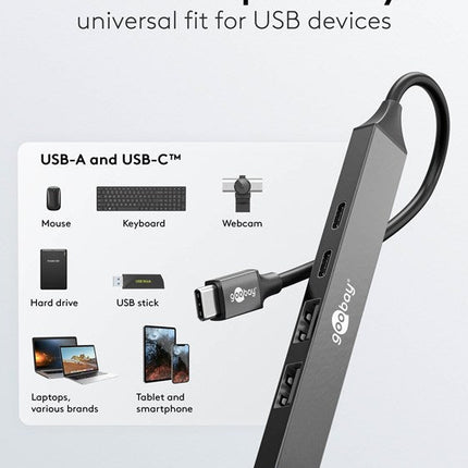Slim 5-Port USB Hub, USB-C™ to USB-C™/USB-A, 5 Gbit/s