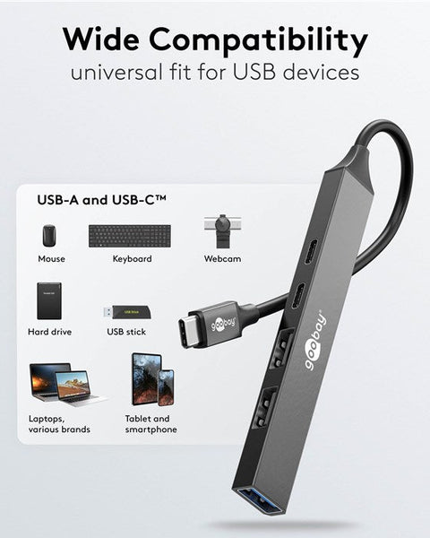 Slim 5-Port USB Hub, USB-C™ to USB-C™/USB-A, 5 Gbit/s