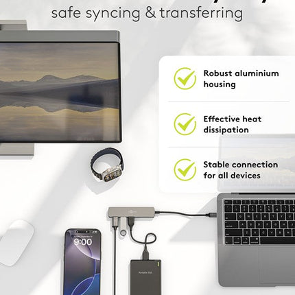 Slim 4-Port USB Hub, USB-C™ to USB-C™/USB-A, 5 Gbit/s