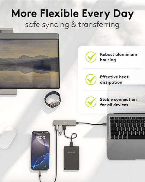 Slim 4-Poorts USB-Hub, USB-C™ naar USB-C™/USB-A, 5 Gbit/s