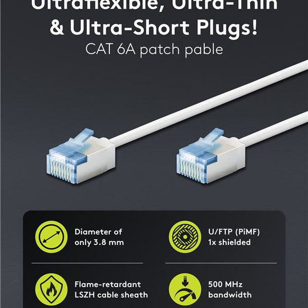 Ultra-flexible thin CAT 6A patch cable U/FTP 7.5M white