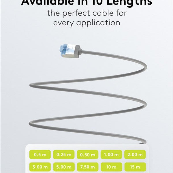 Ultra-flexible 7.5M CAT 6A patch cable, slim, U/FTP, gray