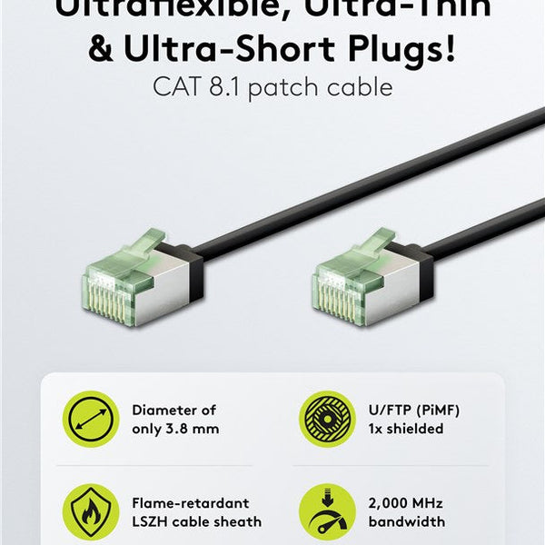 Ultra-flexible thin CAT 8.1 patch cable U/FTP 1M black