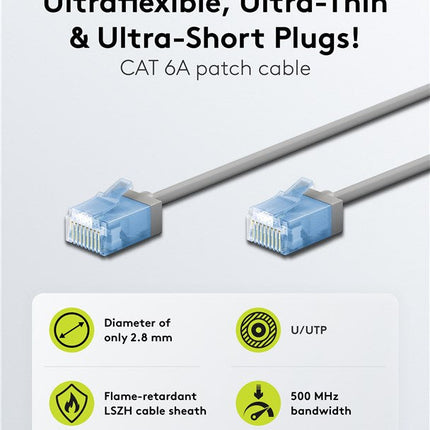 Ultraflexibele dunne CAT 6A-patchkabel U/UTP 3M grijs