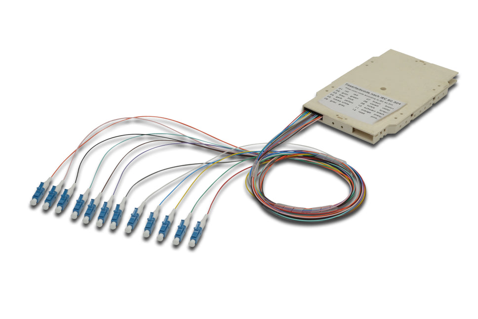 Splice-cassette met 12 pigtails voorgemonteerd LC OS2