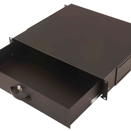 19 inch lockable metal drawer - 2U black