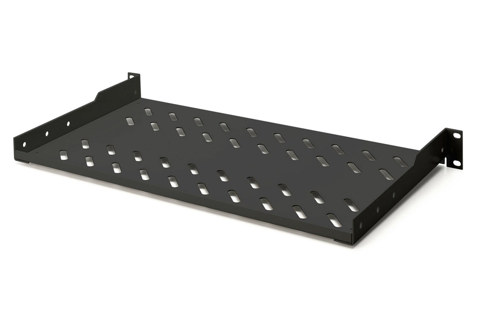 19 inch 1U shelf for racks from 400 mm depth 45x482x250 mm, up to 15 kg, black (RAL 9005)
