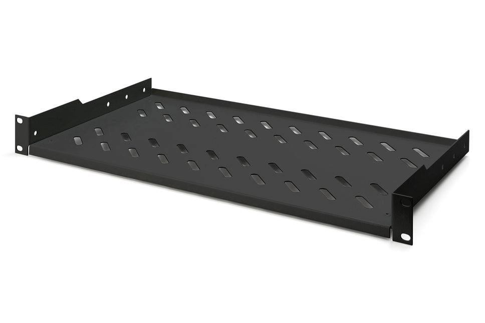 19 inch 1U shelf for racks from 400 mm depth 45x482x250 mm, up to 15 kg, black (RAL 9005)
