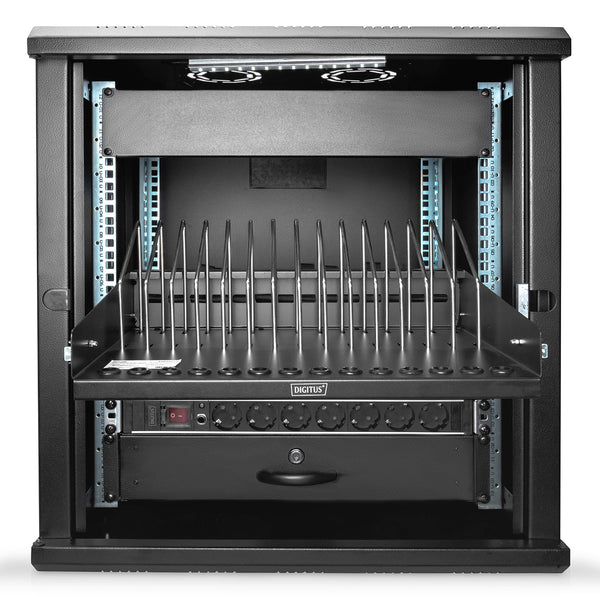 19 Inch uitschuifbaar legbord voor tablets, laptops, smartphones 175x483x340 mm, zwart (RAL 9005)