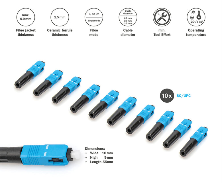 SC/UPC LWL-Fast Connector Field installation singlemode (10 pieces)