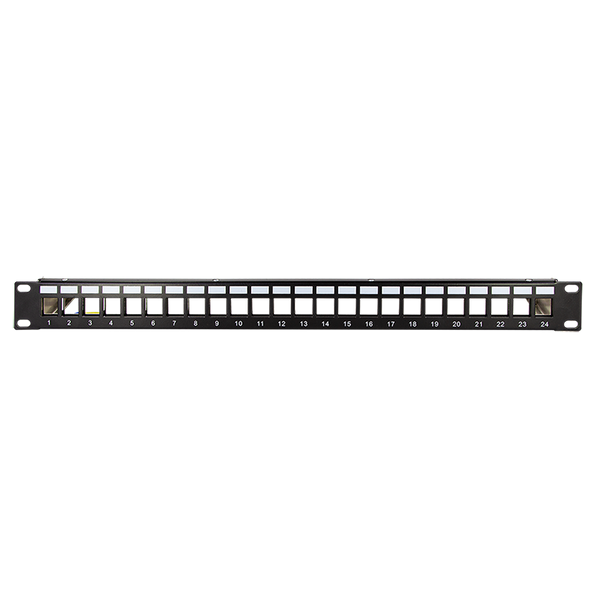 19" Patchpanel 24-poorts voor Keystones (1U) – Zwart