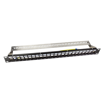 Keystone Patch Panel for 24 Ports SNAP IN Unshielded RAL9005 Black