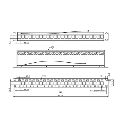 Keystone Patch Panel for 24 Ports SNAP IN Unshielded RAL9005 Black