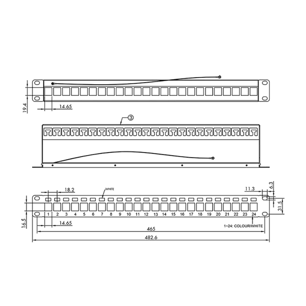 19" Patchpanel 24-poorts voor Keystones (1U) – Zwart