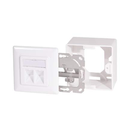 Cat6a Wall Outlet UP+AP 2x RJ45 STP RAL9003 White