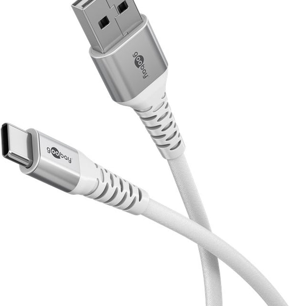 USB-C naar USB-A 2M flexibele siliconen textielkabel wit
