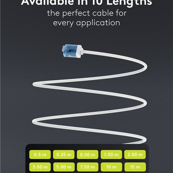 Ultra-flexible thin CAT 6A patch cable U/UTP 0.25M white