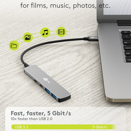 Slim 4-Poorts USB-Hub, USB-C™ naar USB-C™/USB-A, 5 Gbit/s