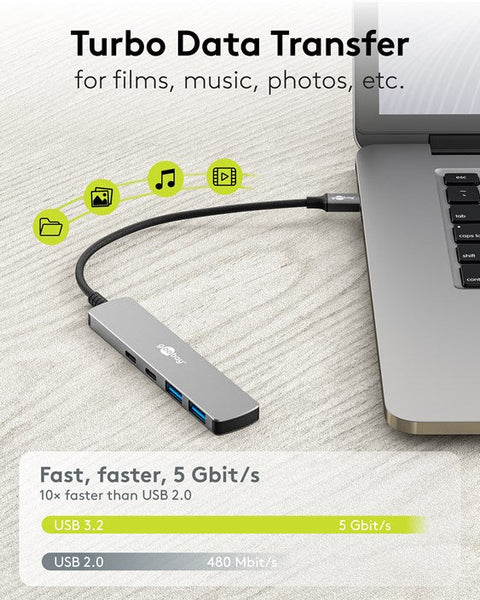 Slim 4-Poorts USB-Hub, USB-C™ naar USB-C™/USB-A, 5 Gbit/s