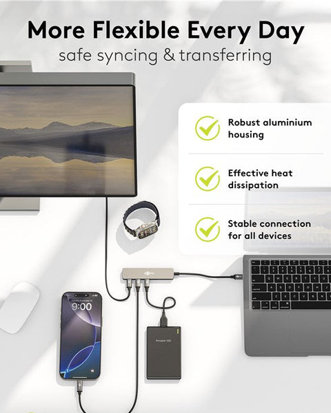 Slim 4-Poorts USB-Hub, USB-C™ naar USB-C™/USB-A, 5 Gbit/s