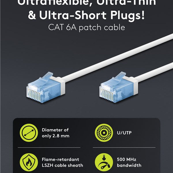 Ultra-flexible thin CAT 6A patch cable U/UTP 0.25M white