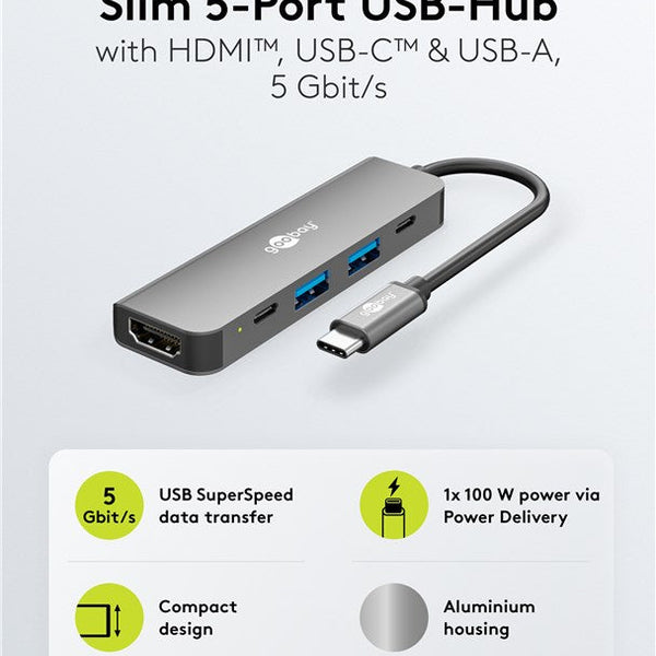 Slimme 5-Poorts USB-C™ Hub met HDMI™ (5 Gbps)