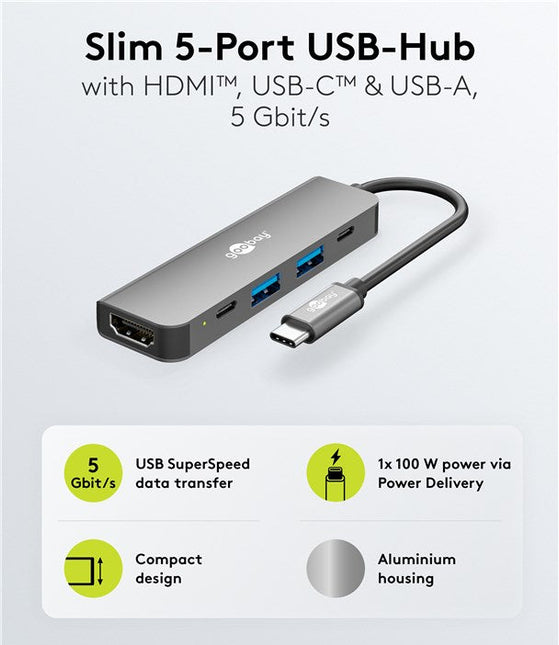 Slimme 5-Poorts USB-C™ Hub met HDMI™ (5 Gbps)
