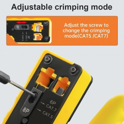 Crimp tool for ezEX CAT5e-CAT7 modular plugs