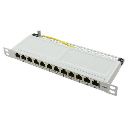 CAT6 patch panel 12-ports STP 0.5U grey