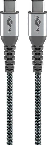 USB-C naar USB-C 2M textielkabel met metalen stekkers