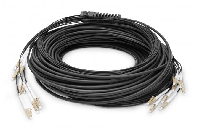 Pre-assembled Fiberglass 100 M  Universal Breakout Cable, Multi Mode OM4, 8 Fibers, LC/UPC - LC/UPC